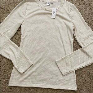 GAP Cream & Gold Striped Long Sleeve Shirt